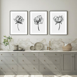 Grey Prints, Flower Illustration, Set Of 3, Botanical Art, Home Decor, Living Room Grey Wall Lounge, Hallway Prints. Neutral Decor - thumbnail 1