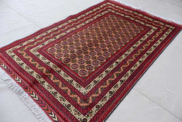 3'3x5 Ft Afghan Bokhara Rug, Turkmen Mowri Tribal Handmade Wool Oriental Bedroom, Office, Kitchen Carpet, 100x150 cm Area Rug - image 1