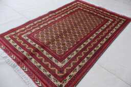 3'3x5 Ft Afghan Bokhara Rug, Turkmen Mowri Tribal Handmade Wool Oriental Bedroom, Office, Kitchen Carpet, 100x150 cm Area Rug - thumbnail 1