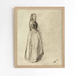 Full Skirt Drawing - Vintage Sketch French Woman Black & White Neutral Art Print Whistler Sizes 5x7 8x10 - thumbnail 2