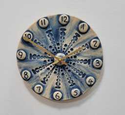 Hand Made Circular Round Matt Blue Natural Ceramic Wall Clock Quartz 25 cm Diam