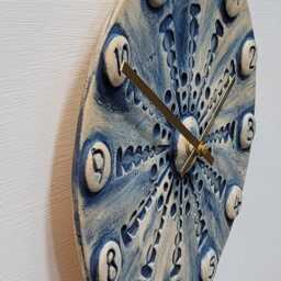 Hand Made Circular Round Matt Blue Natural Ceramic Wall Clock Quartz 25 cm Diam - thumbnail 3