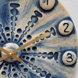 Hand Made Circular Round Matt Blue Natural Ceramic Wall Clock Quartz 25 cm Diam - thumbnail 2
