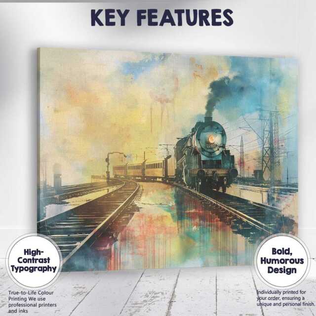 Vintage Steam Train Railway Watercolour Travel Landscape Canvas Wall Art Print Decor Picture Ready To Hang - image 1