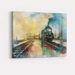 Vintage Steam Train Railway Watercolour Travel Landscape Canvas Wall Art Print Decor Picture Ready To Hang - thumbnail 4