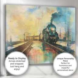 Vintage Steam Train Railway Watercolour Travel Landscape Canvas Wall Art Print Decor Picture Ready To Hang - thumbnail 3