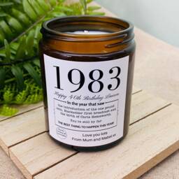 40Th Birthday Personalised Candle - 1983 Year You Were Born Milestone Gift For Women - Men Soy Wax No Paraffin Amber Jar - thumbnail 2