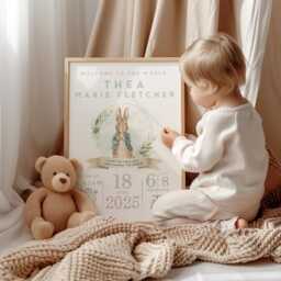 Peter Rabbit Birth Details Baby Print - Personalised Newborn Gift Nursery Wall Art Unique Christening Baptism - thumbnail 3