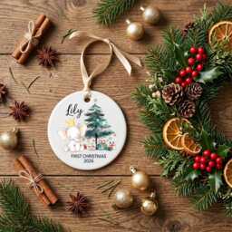 Personalised Babys First Christmas Bauble - 1st Xmas Tree Ceramic Decorations With Any Name Newborn Baby Boy Or Girl Hanging Ornaments - thumbnail 4