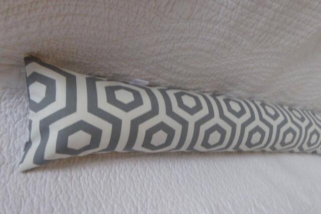 Draught Excluder Handmade 100% Cotton Fabric Geometric Retro Print Grey Off-White Neutral Colour Scheme - image 1