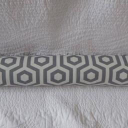 Draught Excluder Handmade 100% Cotton Fabric Geometric Retro Print Grey Off-White Neutral Colour Scheme - thumbnail 2