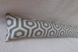 Draught Excluder Handmade 100% Cotton Fabric Geometric Retro Print Grey Off-White Neutral Colour Scheme