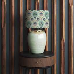 Muhtesem Sage Green Floral Turkish Pattern Print Velvet Lampshade 25cm 30cm 35cm 40cm 45cm -Drum Lamp Shade Handmade Home Decor Ceiling - thumbnail 4