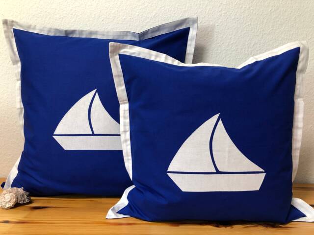 Marine Cushion Cover, Key Cover Sailboat Blue/White 40x40cm - image 1