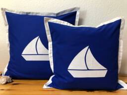 Marine Cushion Cover, Key Cover Sailboat Blue/White 40x40cm - thumbnail 1