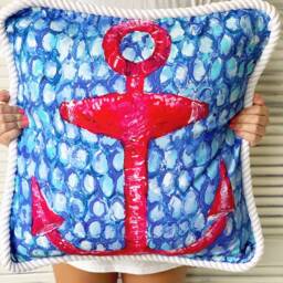 Anchor Pillow, Beach Coastal Nautical Decor For House, 20 X 20 - thumbnail 3