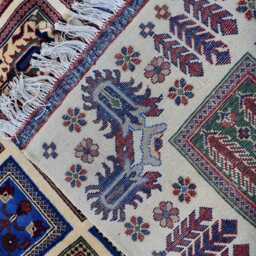 Handmade Afghan Wool Rug Colorful Square Panel Design - 6.8x4.11 Ft - thumbnail 4