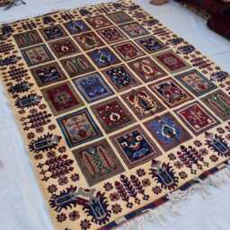 Handmade Afghan Wool Rug Colorful Square Panel Design - 6.8x4.11 Ft - thumbnail 3