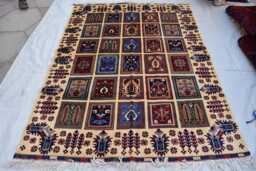 Handmade Afghan Wool Rug Colorful Square Panel Design - 6.8x4.11 Ft - thumbnail 1