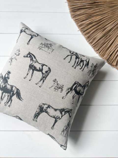 Set Of 2, 4 & 6 Softened Linen Blend Throw Pillow Cover in Horse Print/Double Sided Linen Pillow Case/Horse Decor/ Farmhouse Cushion - image 1