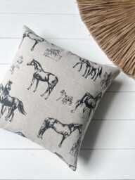 Set Of 2, 4 & 6 Softened Linen Blend Throw Pillow Cover in Horse Print/Double Sided Linen Pillow Case/Horse Decor/ Farmhouse Cushion - thumbnail 1