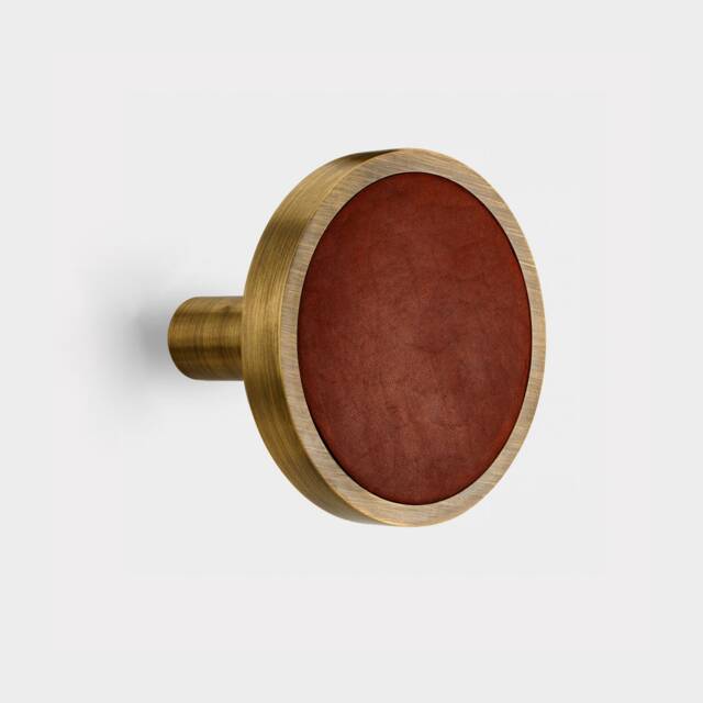 Solid Brass Curtain Tie Backs, Antique Gold With Leather Insert - image 1