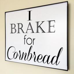 I Brake For Cornbread, Digital Print, Kitchen Art, Southern Word Cornbread Sign, Black & White Gallery Wall Decor - thumbnail 2