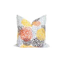 Orange Pillow Covers, Outdoor Cover, Floral Cover For 20x20 Pillow, 16x16 18x18 All Sizes Incl Lumbar, Euro - thumbnail 1