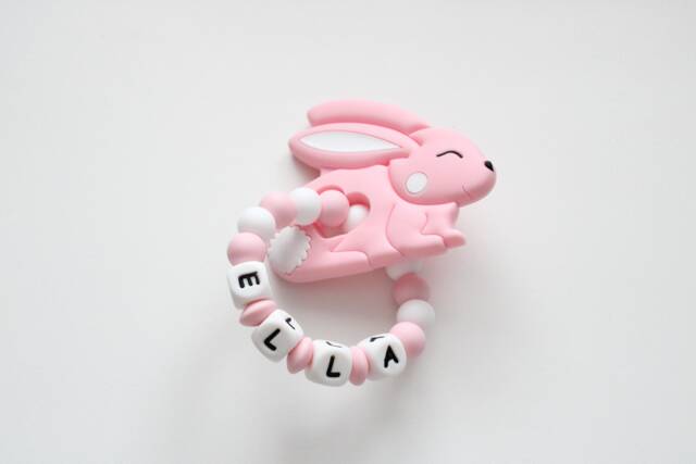 Personalised Bunny Toy, Easter Silicone Sensory Baby Gift - image 1