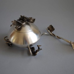 Silver Sugar Bowl. With Lid & Matching Spoon - thumbnail 4