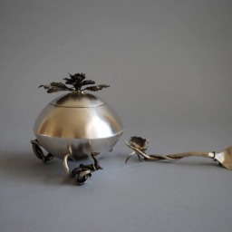 Silver Sugar Bowl. With Lid & Matching Spoon - thumbnail 3
