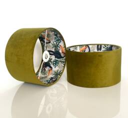 New High Quality Luxury Double Sided Olive Green & Toucan Bird Botanical Print Combination Lamp Shade Drum Pendant Light - thumbnail 1
