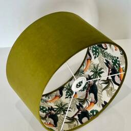 New High Quality Luxury Double Sided Olive Green & Toucan Bird Botanical Print Combination Lamp Shade Drum Pendant Light - thumbnail 3