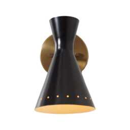 Mid Century Modern Wall Sconce - Brass & Black Accent Lighting - thumbnail 2