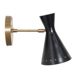 Mid Century Modern Wall Sconce - Brass & Black Accent Lighting - thumbnail 1