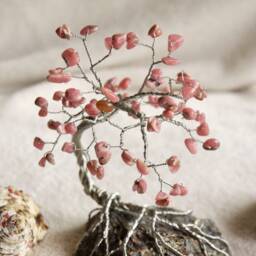 Rhodonite Sculpture, Silver Wire Tree, Tree Of Life, Artificial Bonsai, Seashell Art, Nature Inspired, Housewarming Gift, Pink Gemstone - thumbnail 4