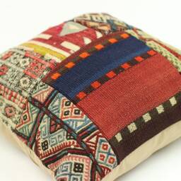 Handwoven Kilim Pillow Cover Vintage Turkish Wool, 16x16 - thumbnail 2
