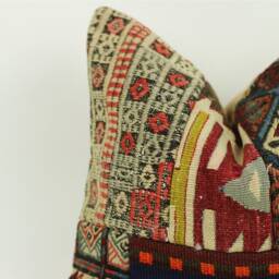 Handwoven Kilim Pillow Cover Vintage Turkish Wool, 16x16 - thumbnail 3