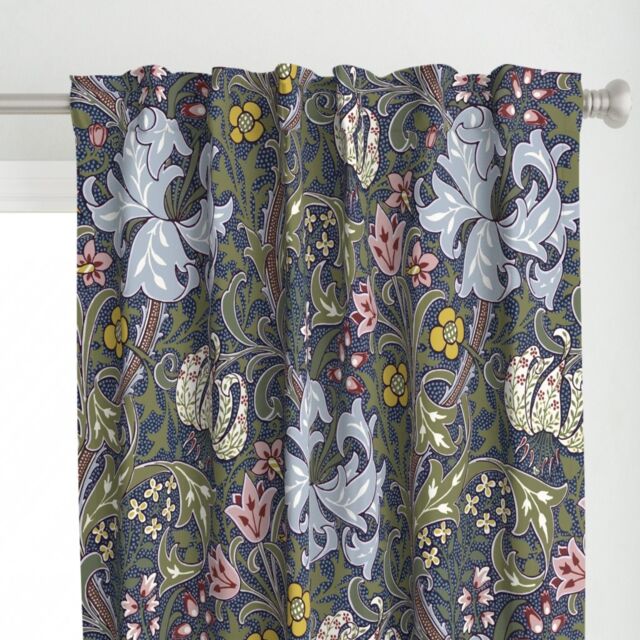 Victorian Floral Curtain Panel - Botanical William Morris Garden Damask Custom Golden Lily By Peacoquettedesigns - image 1