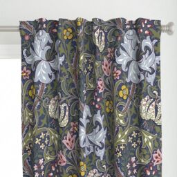 Victorian Floral Curtain Panel - Botanical William Morris Garden Damask Custom Golden Lily By Peacoquettedesigns - thumbnail 1