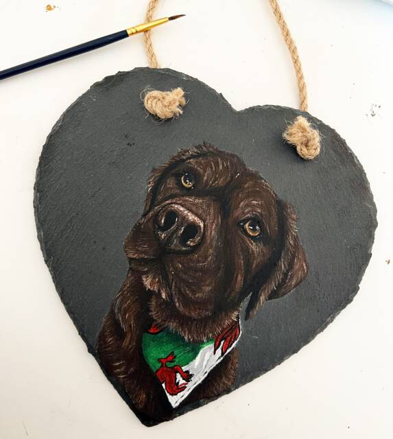 Painted Slate Heart Pet Portrait, Cute Acrylic Painting, Shabby Chic, Wall Hanging, Loss Gift, Custom - image 1