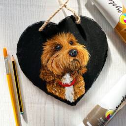 Painted Slate Heart Pet Portrait, Cute Acrylic Painting, Shabby Chic, Wall Hanging, Loss Gift, Custom - thumbnail 2