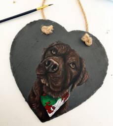 Painted Slate Heart Pet Portrait, Cute Acrylic Painting, Shabby Chic, Wall Hanging, Loss Gift, Custom - thumbnail 1