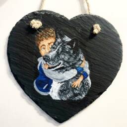 Painted Slate Heart Pet Portrait, Cute Acrylic Painting, Shabby Chic, Wall Hanging, Loss Gift, Custom - thumbnail 3