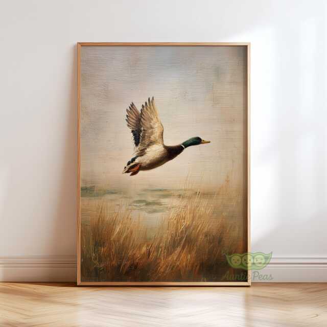 Wild Duck Wall Art, Realistic Mallard Bird Painting, Rustic Landscape Nature Wildlife Print, Country Cabin Decor, Farmhouse Style Art - image 1
