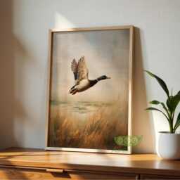 Wild Duck Wall Art, Realistic Mallard Bird Painting, Rustic Landscape Nature Wildlife Print, Country Cabin Decor, Farmhouse Style Art - thumbnail 3