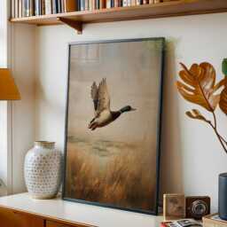Wild Duck Wall Art, Realistic Mallard Bird Painting, Rustic Landscape Nature Wildlife Print, Country Cabin Decor, Farmhouse Style Art - thumbnail 2
