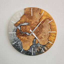 Custom Olive Wood & Resin Wall Clock Live Edge Rustic Decor - thumbnail 2