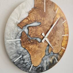 Custom Olive Wood & Resin Wall Clock Live Edge Rustic Decor - thumbnail 3