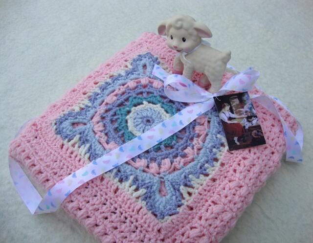 Pink Merino Wool Crochet Baby Blanket Victorian Lace Crib Blanket - image 1